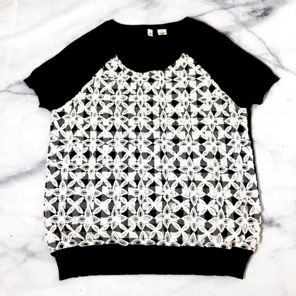 Anthropologie MOTH Lace Panel Short Sleeve Sweater
